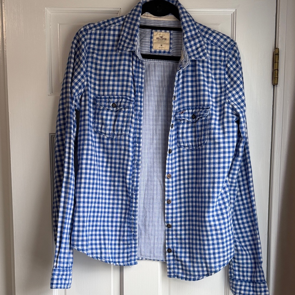Hollister Blue Checkered Women's Button Down Shirt